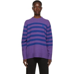 Purple   Blue Wool Striped Patch Sweater 212129F096002