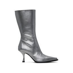 Silver Leather Heel Boots 232129F114000