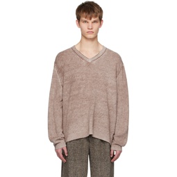 Brown   White V Neck Sweater 231129M206006