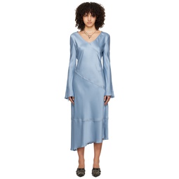 Blue V Neck Maxi Dress 241129F054020