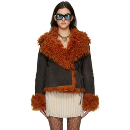 Brown Cropped Shearling Jacket 222129F062000