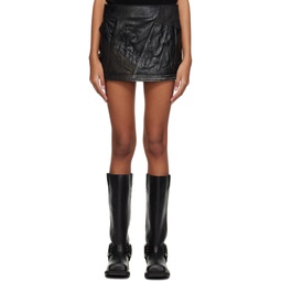 Black Patchwork Leather Miniskirt 232129F090002