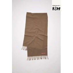 Fringe wool scarf Narrow - Caramel brown
