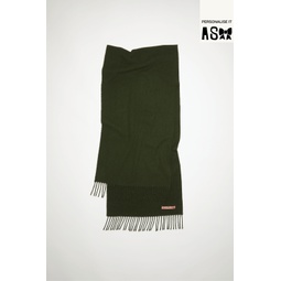Fringe wool scarf Narrow - Wood Green Melange