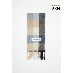Mohair checked scarf - Blue/beige/black