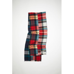 Mixed check wool scarf - Red/blue/white