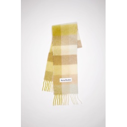 Checked wool fringe scarf - Pastel yellow/cream beige