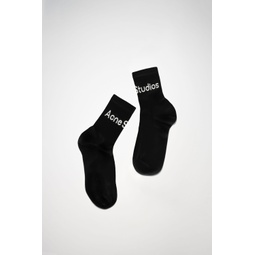 Ribbed logo socks - Black satin/grey