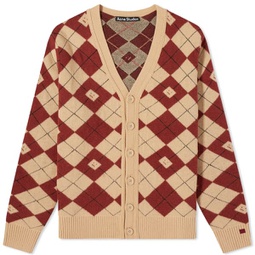 Acne Studios Kwanny Argyle Face Cardigan Biscuit Beige & Deep Red