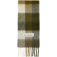 Green & Taupe Checked Scarf 241129M150010