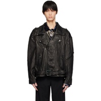 Black Crinkled Leather Jacket 232129M181008