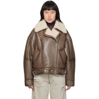 Brown Notched Shearling Jacket 232129F064005