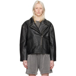 Black Padded Leather Jacket 241129F064005