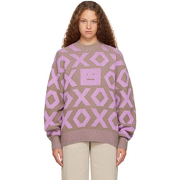 Beige & Purple Jacquard Sweater 232129F096003