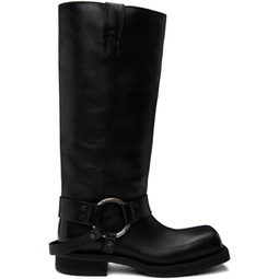 Black Leather Buckle Tall Boots 241129F115003