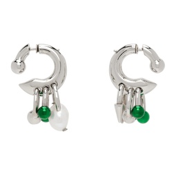 Silver & Green Multi Charm Earrings 241129M144003