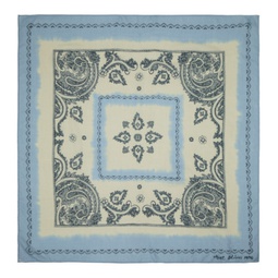 Blue & Beige Print Light Wool Scarf 241129M150044