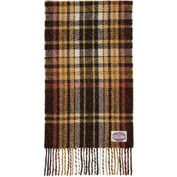 Brown & Orange Plaid Fringe Scarf 241129M150040