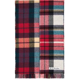 Red & Blue Mixed Check Scarf 232129M150056