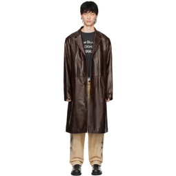 Brown Single-Breasted Leather Coat 241129M181004
