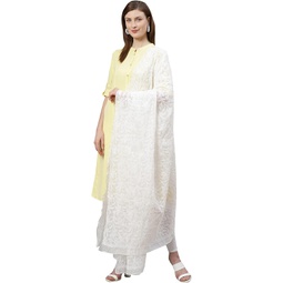 Ada Indian Hand Embroidered Chikankari Womens Kota Cotton Dupatta Stole Scarf Hijab A100455 White, White, One Size