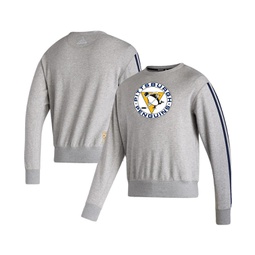 Mens Heathered Gray Pittsburgh Penguins Team Classics Vintage-Like Pullover Sweatshirt