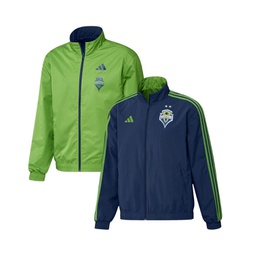 Mens Navy and Green Seattle Sounders FC 2023 On-Field Anthem Full-Zip Reversible Team Jacket