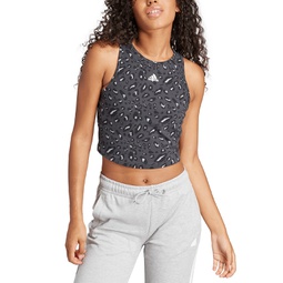 Womens Essentials Animal-Print Cropped Tank Top