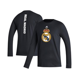 Mens Black Real Madrid Vertical Wordmark Long Sleeve T-shirt