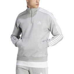 Mens Essentials Fleece 3-Stripes Quarter-Zip Sweatshirt