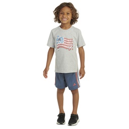 Little & Toddler Boys Graphic Heather T-Shirt & 3-Stripes Shorts 2 Piece Set