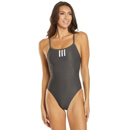 Adidas Womens Solid Stripes Vortex Back One Piece Swimsuit