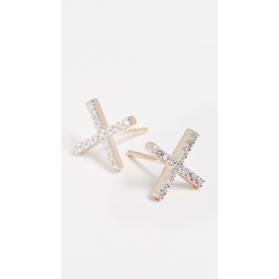 14k Gold Pave X Post Earrings