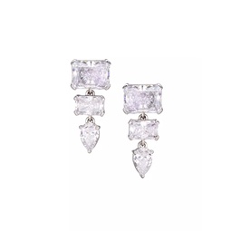 Stunner 18K-White-Gold-Plated & Cubic Zirconia Tiered Drop Earrings