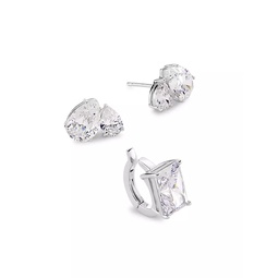 Ear Candy Rhodium-Plated & Cubic Zirconia 3-Piece Earrings Set