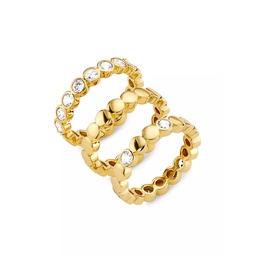 Basel 18K Gold-Plate & Cubic Zirconia Three-Piece Stacking Ring Set