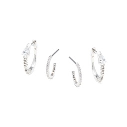 Lucca Set of 2 Rhodium Plated & Cubic Zirconia Huggie Earrings