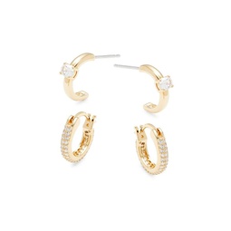 Danya Set of 2 Goldtone & Cubic Zirconia Huggie Earrings
