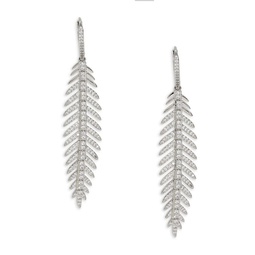 Vanessa Rhodium Plated & Cubic Zirconia Feather Dangle Earrings