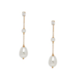 18K Goldplated, Simulated Pearl & Cubic Zirconia Dangle Earrings