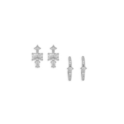 Set of 2 Rhodium Plated & Cubic Zirconia Earring Set