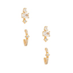 2-Pack Goldtone & Cubic Zirconia, Drop & Mini Hoop Earrings