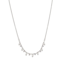 White Rhodium Plated, Faux Pearls & Cubic Zirconia Necklace