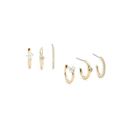 Set of 3 Goldtone & Cubic Zirconia Earrings