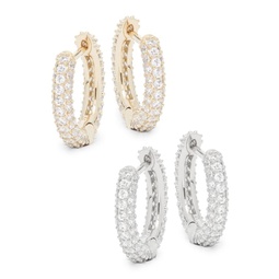 Set of 2 Goldtone & Crystal Huggie Hoop Earrings