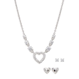 Heart Adore 3-Piece Rhodium Plated & Cubic Zirconia Necklace & Earring Set