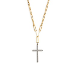 18K Goldplated & Ruthenium Plated Sterling Silver & Cubic Zirconia Long Cross Pendant Necklace