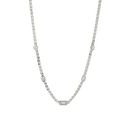 Rhodium Plated & Cubic Zirconia Chain Choker Necklace
