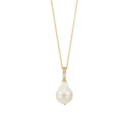 18K Goldplated Brass, Cubic Zirconia & 20MM Freshwater Pearl Pendant Necklace