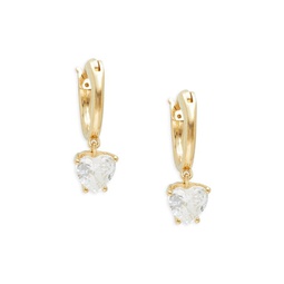 18K Goldplated Brass & Crystal Heart Drop Huggie Earrings